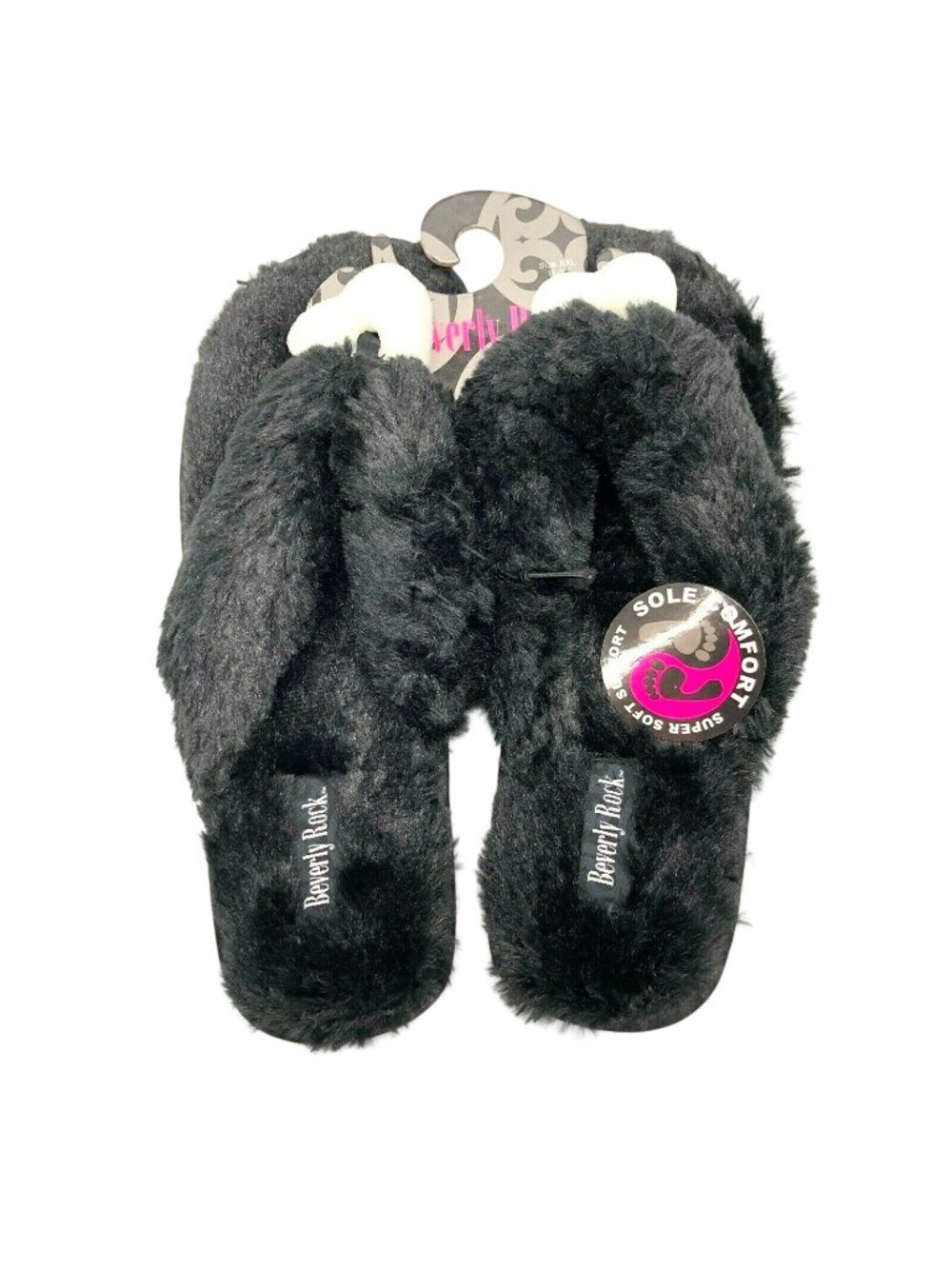 Beverly Rock Womens Slippers Slides Slip On Faux Fur Thong Cushion Black 11-12